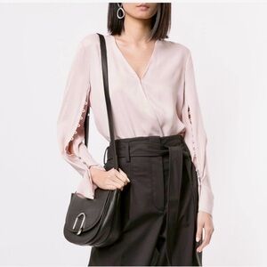 3.1 Phillip Lim Womens Slit Sleeve Faux Wrap Blouse 6 Pink Satin Balletcore Flaw